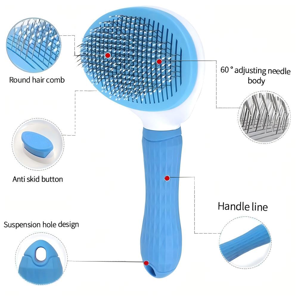 Dog Cat Shedding Brush, Self Cleaning Deshedding Tool for Undercoat, Grooming Rake for Long Short Hair Pets, Skin Friendly Fur Remover