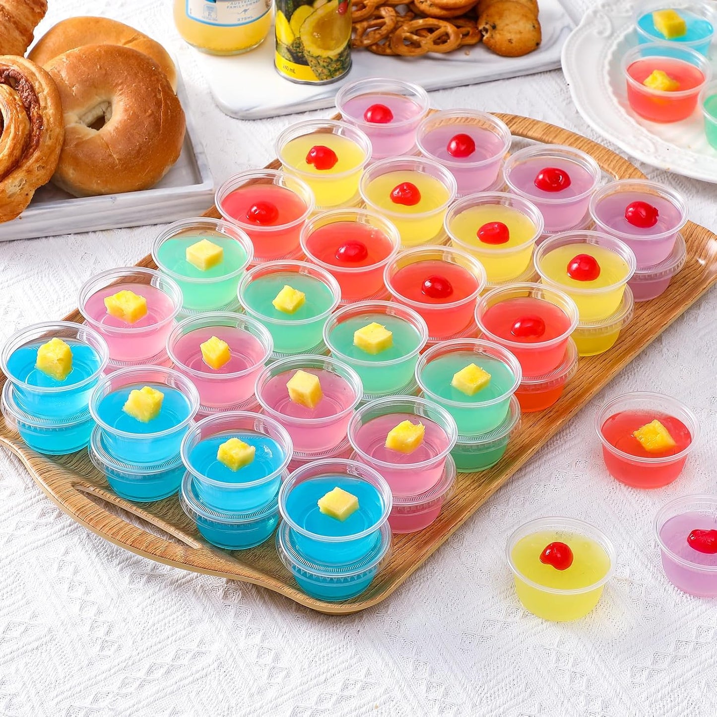 60 Sets - 2 oz Jello Shot Cups, Portion Cups With Lids, Small Plastic Containers with Lids, Airtight and Stackable Souffle Cups