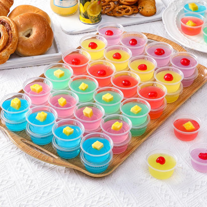 60 Sets - 2 oz Jello Shot Cups, Portion Cups With Lids, Small Plastic Containers with Lids, Airtight and Stackable Souffle Cups