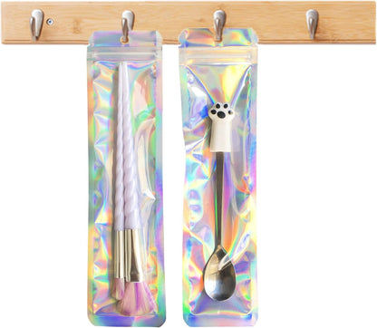 100pcs Holographic Packaging Bags Resealable Smell Proof Bags Pen Packaging for Bead Pens Small Business 2.4x9 inch Party Favor Food Storage
