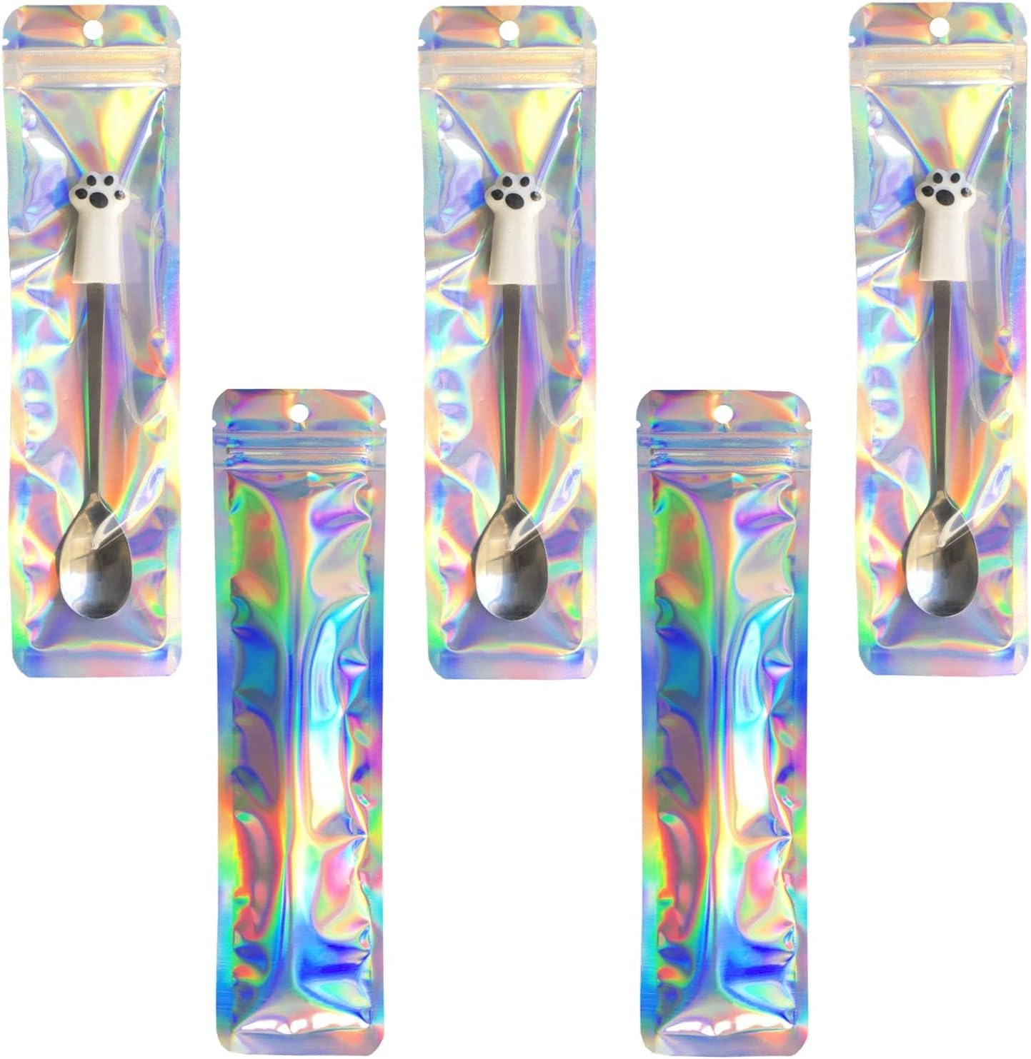 100pcs Holographic Packaging Bags Resealable Smell Proof Bags Pen Packaging for Bead Pens Small Business 2.4x9 inch Party Favor Food Storage