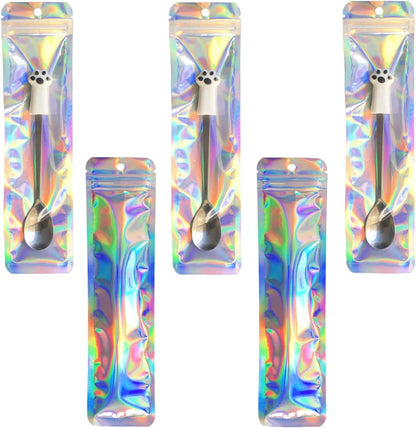 100pcs Holographic Packaging Bags Resealable Smell Proof Bags Pen Packaging for Bead Pens Small Business 2.4x9 inch Party Favor Food Storage