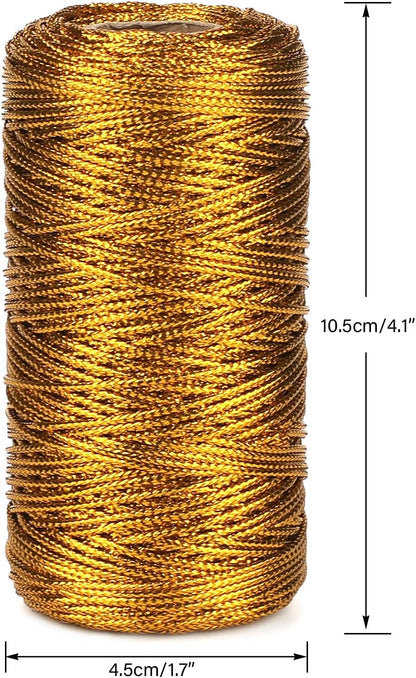 328 Feet Gold String Twine - 1.5mm Metallic Thread Gift Wrapping - 16Ply Inelastic Macrame Glitter Gold Cord for Christmas Halloween Crafting DIY Presents Wrapping Decoration