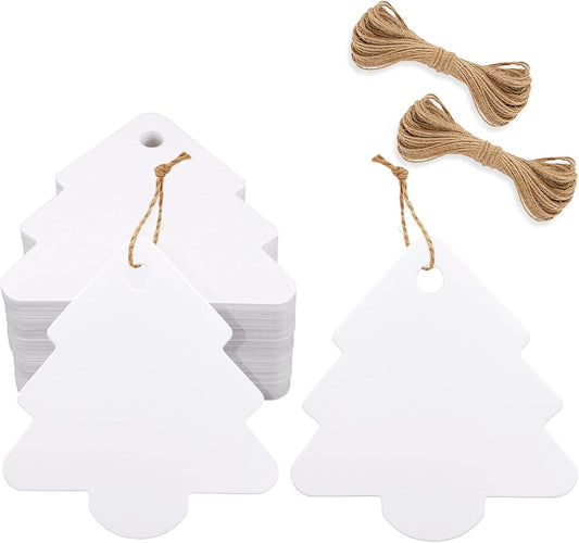 Christmas Gift Tags - 100Pcs White Holiday Tags with String, Christmas Tree Blank Name Labels, Xmas Gift Wrapping Tag for Party Favors, DIY Crafts, Candy Bags