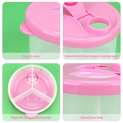 Baby Formula Dispenser On The Go, Non-Spill Rotating Three-Compartment Formula Container to Go, Milk Powder Kids Snack Container for Infant Toddler Travel, Pink