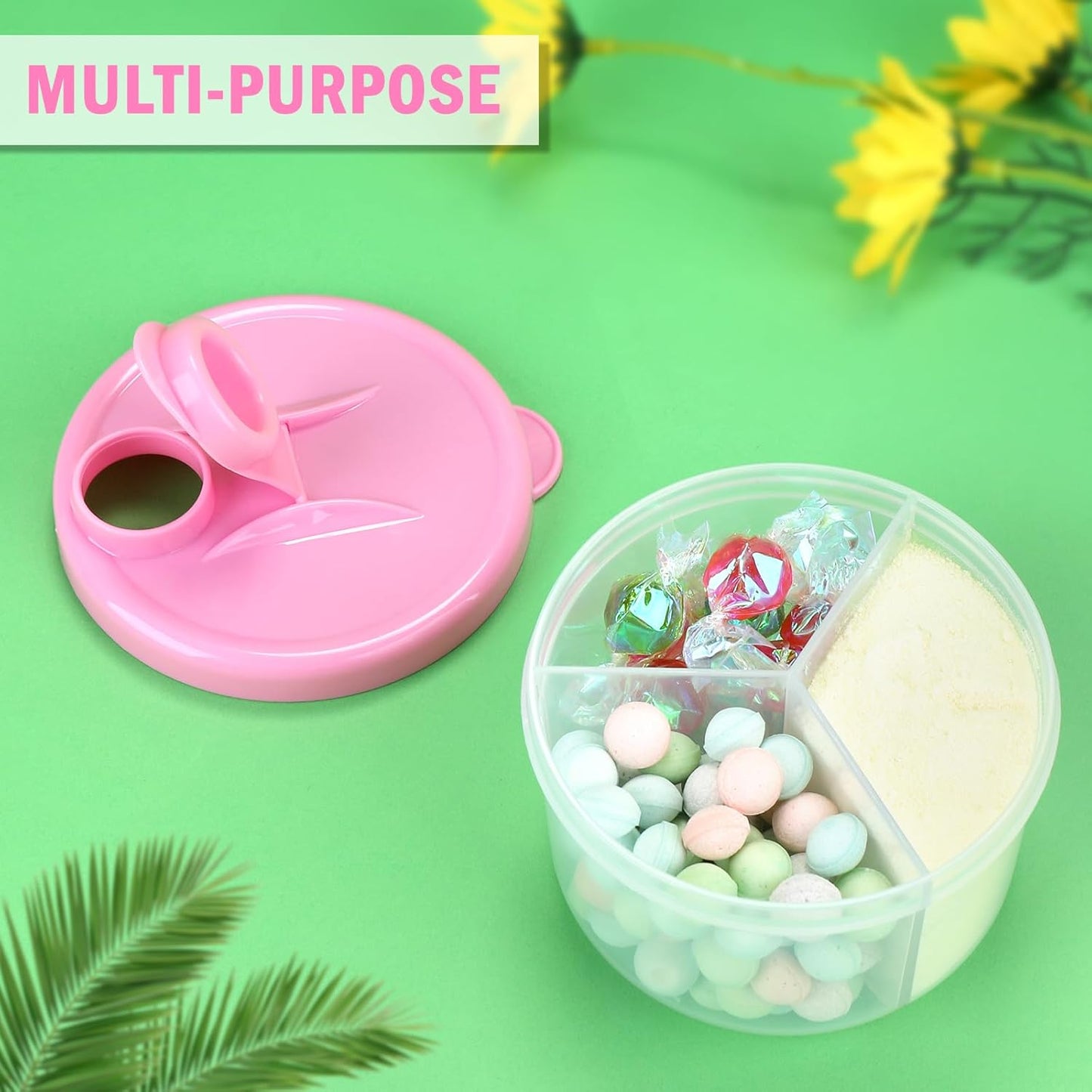 Baby Formula Dispenser On The Go, Non-Spill Rotating Three-Compartment Formula Container to Go, Milk Powder Kids Snack Container for Infant Toddler Travel, Pink