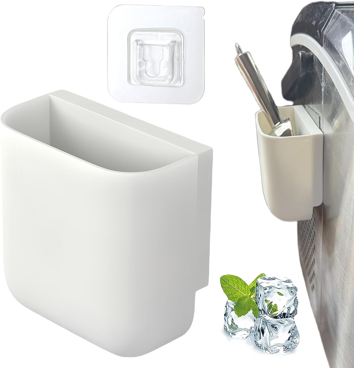 Ice Scoop Holder for Ice Machine Small Self-Adhesive Ice Scoop Holder for Ice Machine and Freezer Wall Mounted Storage Box for IceCream Scoops Keep Ice Scoops Dry and Clean Simple to Install