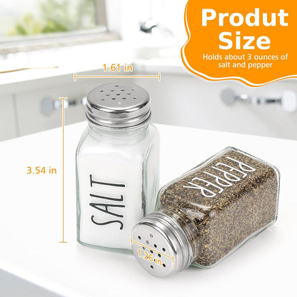 Salt and Pepper Shakers Set, 3oz Glass Salt Pepper Shaker Containers with Stainless Steel Lids for Rustic, Farmhouse, Home Kitchen, Restaurant, Transparent