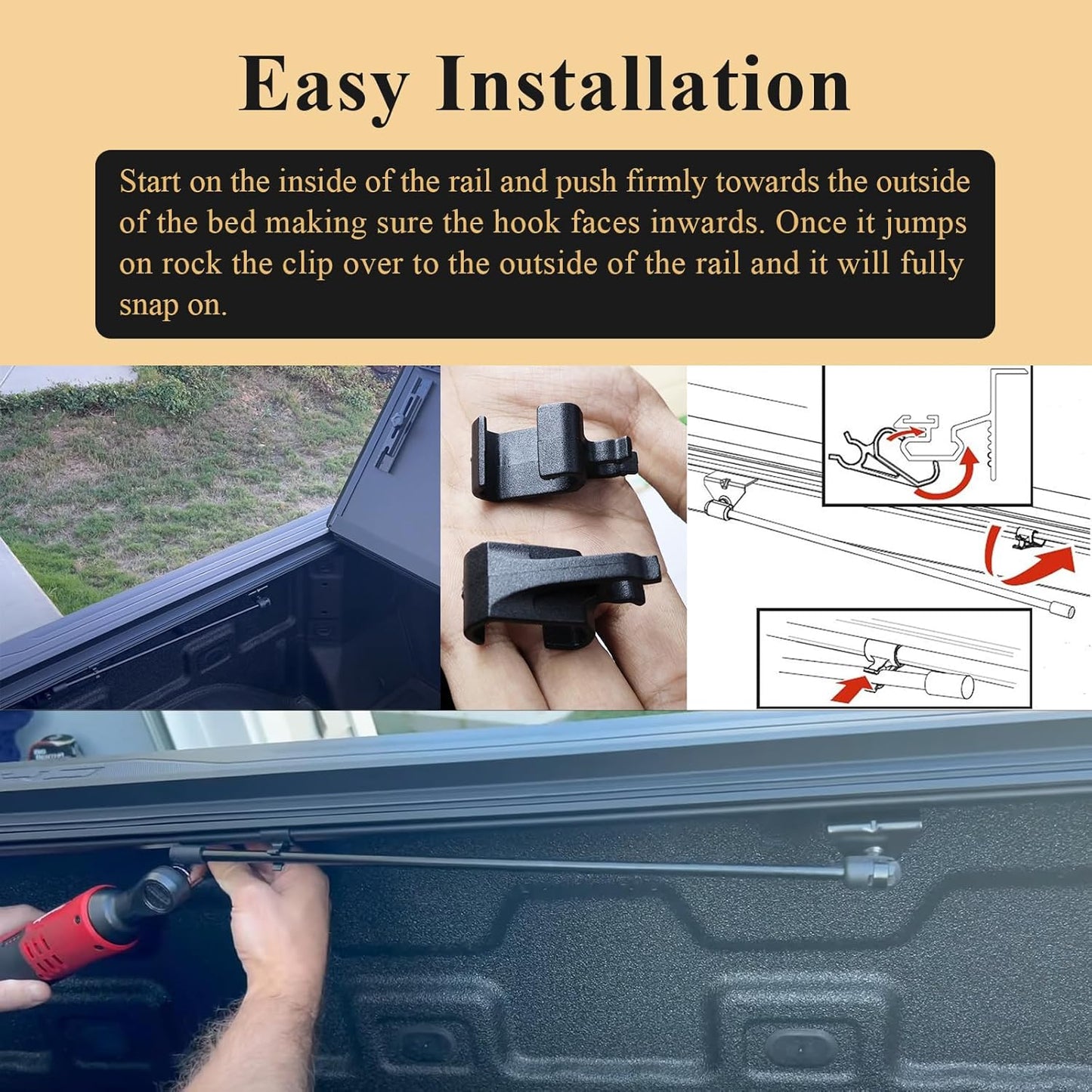 2 pcs 351B0024 Truck Bed Cover Clips, Tonneau Cover Prop Rod Clips, Compatible with RealTruck BAK BAKFlip MX4, Undercover Ultra Flex Hard Folding Truck Bed Tonneau Cover