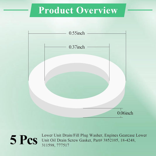 5 Pcs 311598 Fill and Drain Screw Washer, Engines Gearcase Lower Unit Oil Drain Screw Gasket, Fit for OMC Johnson Evinrude, fits Sierra 18-4248, 18-4248-9, 18-42481-9, Part# 3852105 777517 18-2387