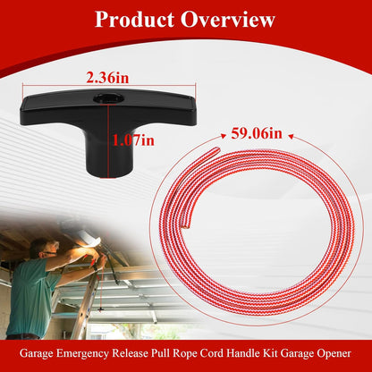 2 Pcs 41A2828 / 041A2828 Rope Handle Kit, Garage Emergency Release Pull Rope Cord Handle Kit, Fit for Chamberlain, Craftsman & LiftMaster Models, Garage Opener, Red White Emergency Pull Rope W/Handle