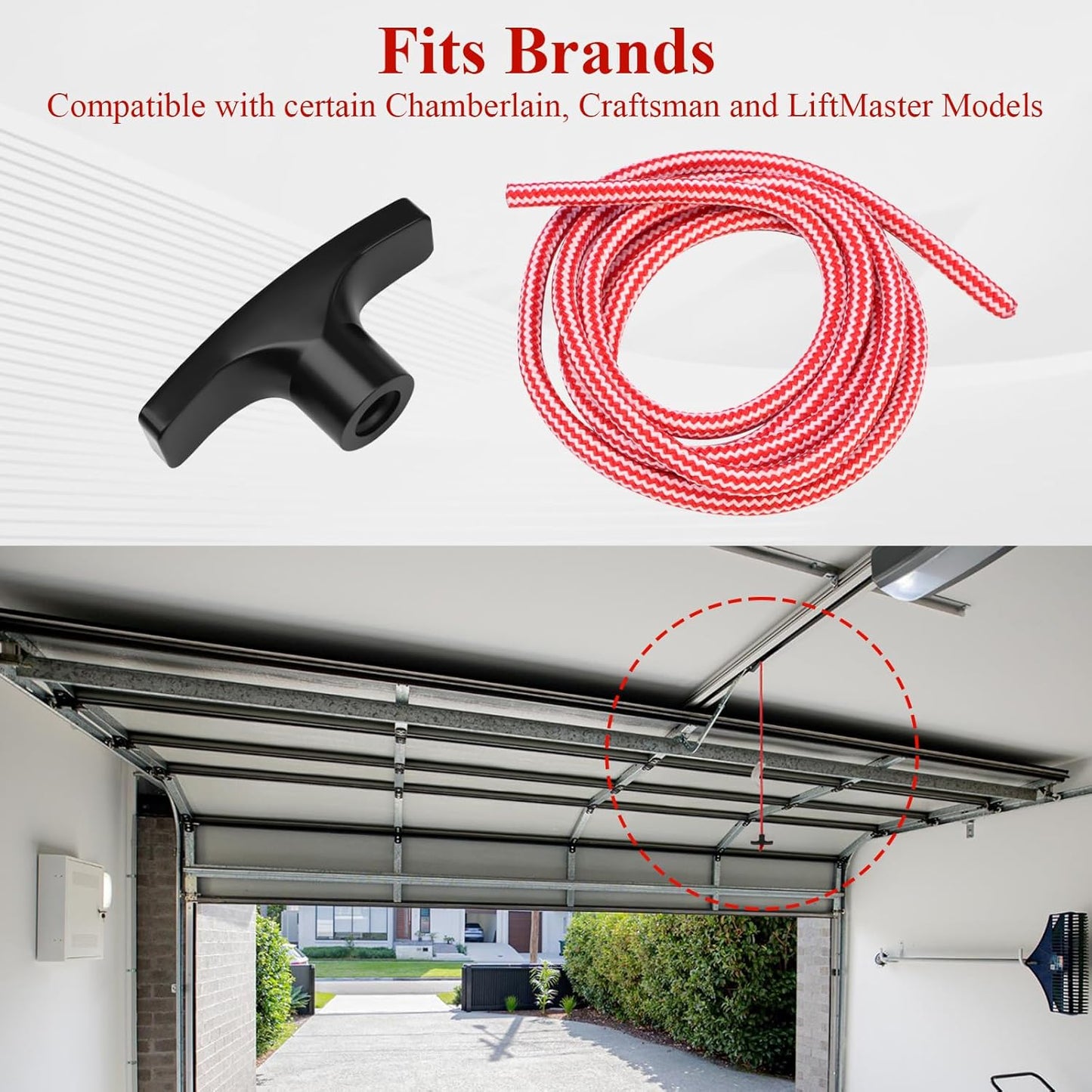 2 Pcs 41A2828 / 041A2828 Rope Handle Kit, Garage Emergency Release Pull Rope Cord Handle Kit, Fit for Chamberlain, Craftsman & LiftMaster Models, Garage Opener, Red White Emergency Pull Rope W/Handle