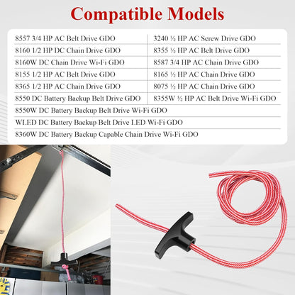 2 Pcs 41A2828 / 041A2828 Rope Handle Kit, Garage Emergency Release Pull Rope Cord Handle Kit, Fit for Chamberlain, Craftsman & LiftMaster Models, Garage Opener, Red White Emergency Pull Rope W/Handle
