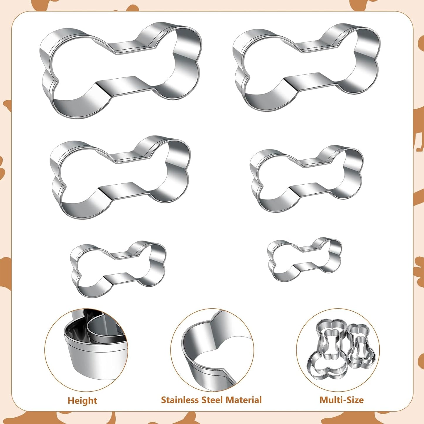 Dog treats Cutters Set 6 Pieces Dog Cookie Cutter sets Different Sizes Mini Small Medium Big Cut Out for Homemade Treats and Baking
