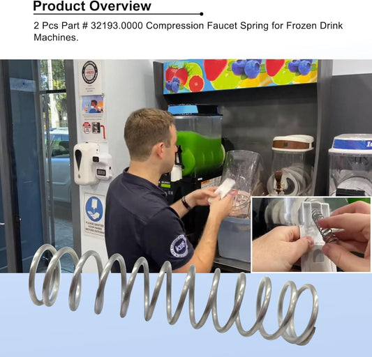 2 Pcs Part # 32193.0000 Compression Faucet Spring, Fit for Bunn 32193-2 Ultra 2 Frozen Drink Machine/Beverage Machine/Large Water Dispenser, Length 3 Inch, OD 0.72 Inch, ID 0.56 Inch