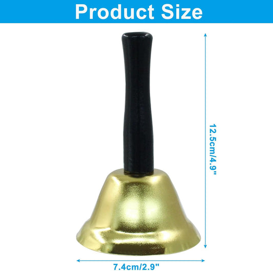 2 Pack Loud Hand Bells, Gold Ringing Bells with Handle Call Bells Dinner Bells for Classroom, Food Line, Alarm, Jingles, Ringing