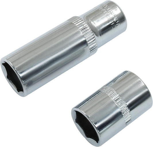 1/4-Inch Drive × 12mm Deep Shallow Socket, 6 Point Shallow Socket, Cr-V, Standard, Metric, 2Pcs
