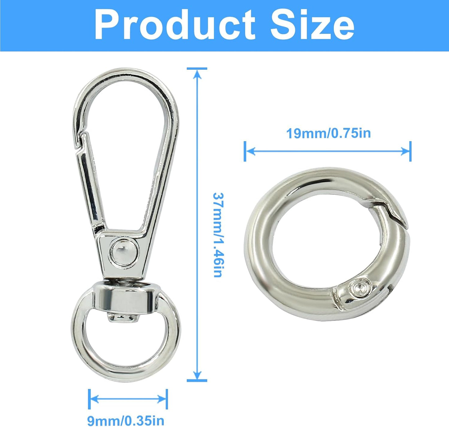 4 Pcs Swivel Snap Hooks with Key Rings, Double Opening Metal Swivel Clasps Lanyard Snap Hooks Lobster Claw Clasps Keychain Hooks for Key Jewelry DIY Crafts, Silver