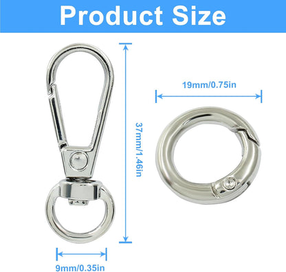 4 Pcs Swivel Snap Hooks with Key Rings, Double Opening Metal Swivel Clasps Lanyard Snap Hooks Lobster Claw Clasps Keychain Hooks for Key Jewelry DIY Crafts, Silver