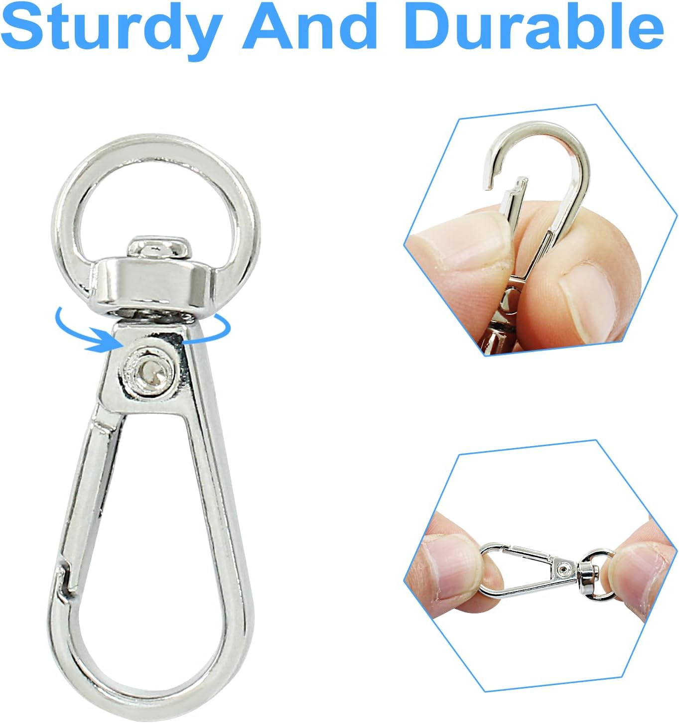 4 Pcs Swivel Snap Hooks with Key Rings, Double Opening Metal Swivel Clasps Lanyard Snap Hooks Lobster Claw Clasps Keychain Hooks for Key Jewelry DIY Crafts, Silver