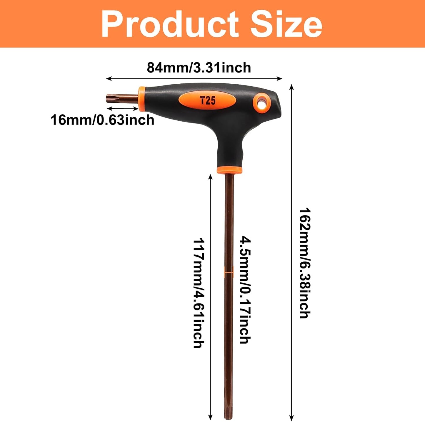 T25 Torx Screwdriver, Anti Tamper Proof Torx Key S2 Steel Wrench, T-Handle Dual End Wrench for Home Repair/Mechanical Maintenance(1 Pack)
