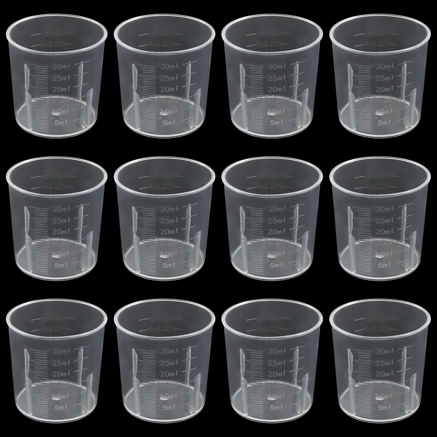 12 Pack 30ml/1.02oz Plastic Measuring Cups, Transparent Kitchen Cups Graduated Medicine Cups, Mini Clear Beakers for Baking Cooking Home Lab