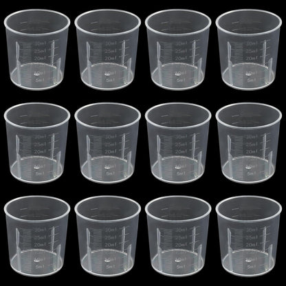 12 Pack 30ml/1.02oz Plastic Measuring Cups, Transparent Kitchen Cups Graduated Medicine Cups, Mini Clear Beakers for Baking Cooking Home Lab