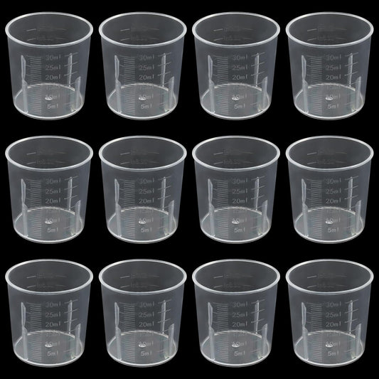 12 Pack 30ml/1.02oz Plastic Measuring Cups, Transparent Kitchen Cups Graduated Medicine Cups, Mini Clear Beakers for Baking Cooking Home Lab
