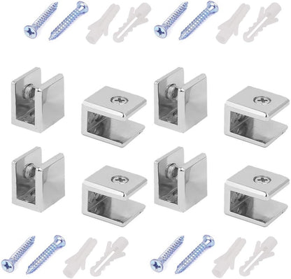 Glass Clamps Wall Mounted Adjustable Zinc Alloy Glass Shelf Clip Clamp Bracket Support - Pack of 8
