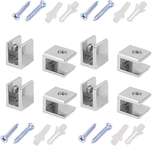 Glass Clamps Wall Mounted Adjustable Zinc Alloy Glass Shelf Clip Clamp Bracket Support - Pack of 8