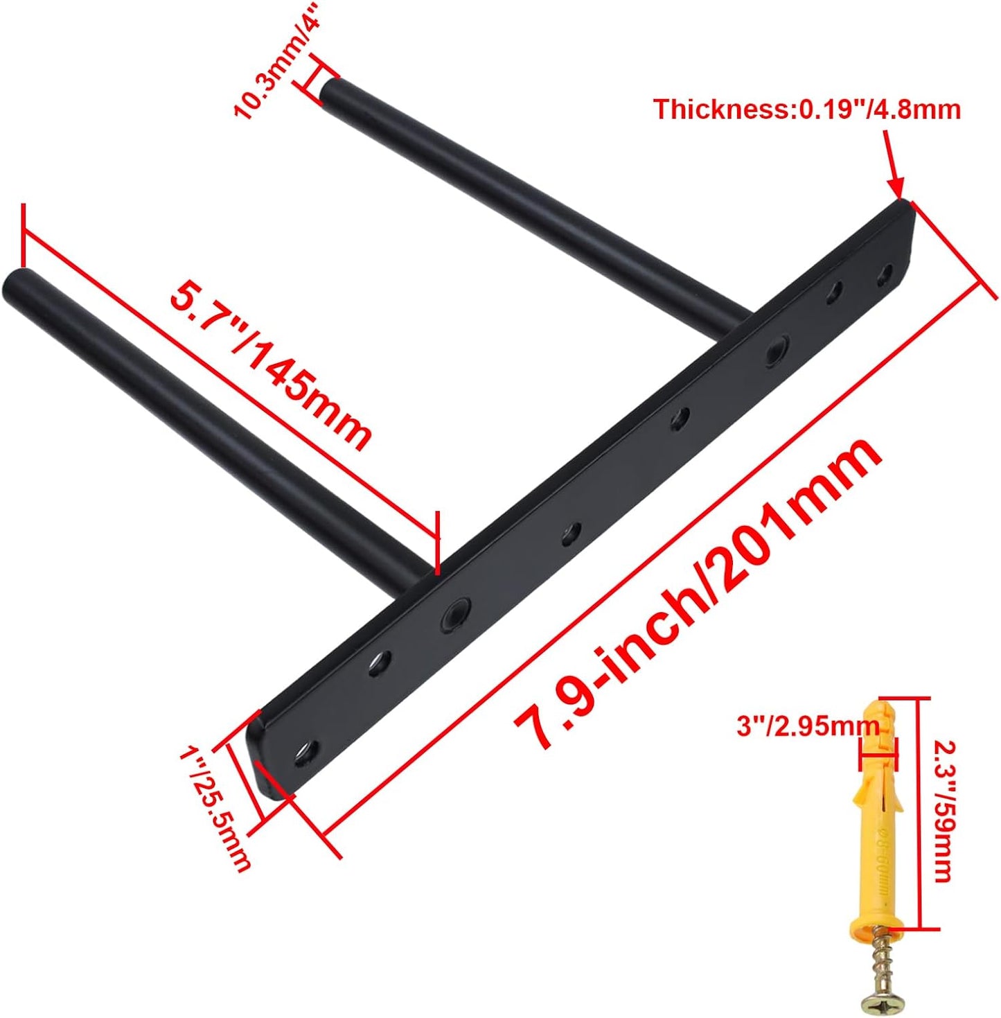 6-inch Floating Shelf Brackets Heavy Duty Hidden Brackets Black Blind Shelf Support for Floating Wood Shelves