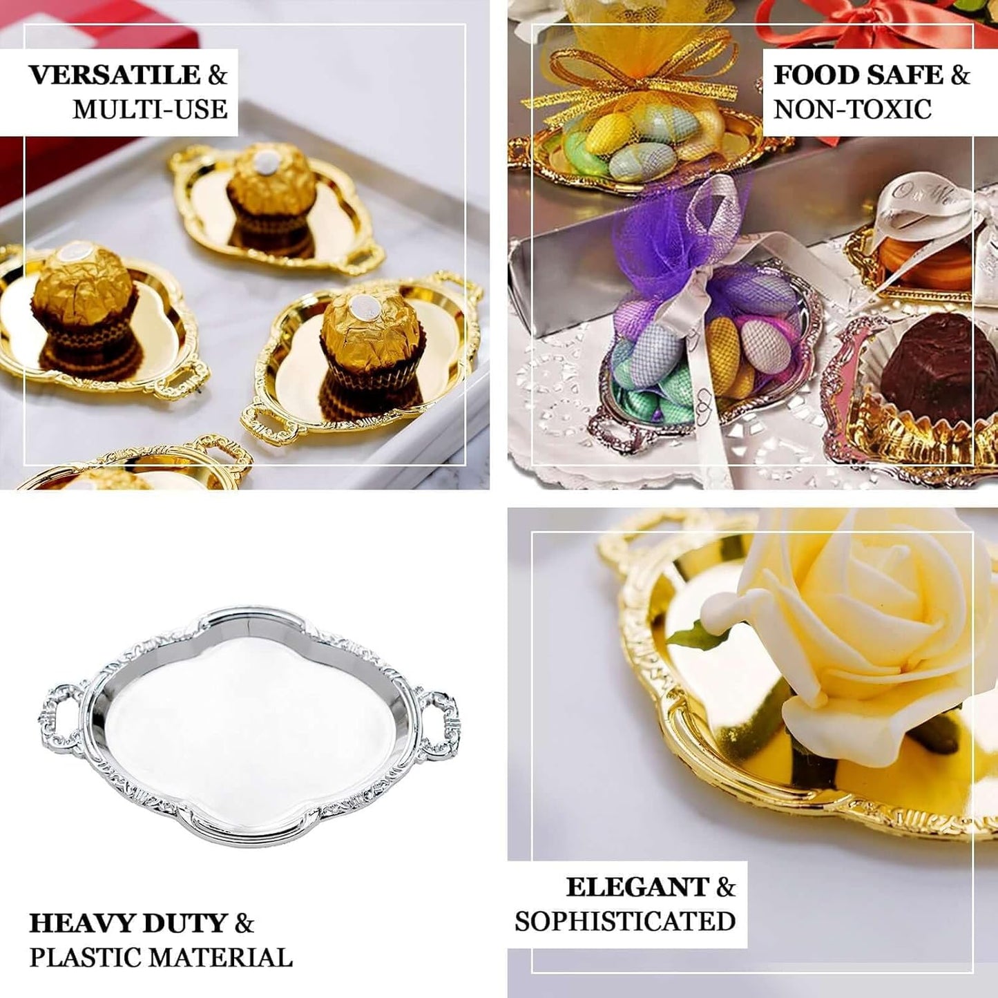 Efavormart 12 Pack - 4.5" Silver Oval Mini Candy Display Tray Favors - Baroque Design for Wedding, Bridal Shower, Baby shower, Birthday, Candy Jars Decorations