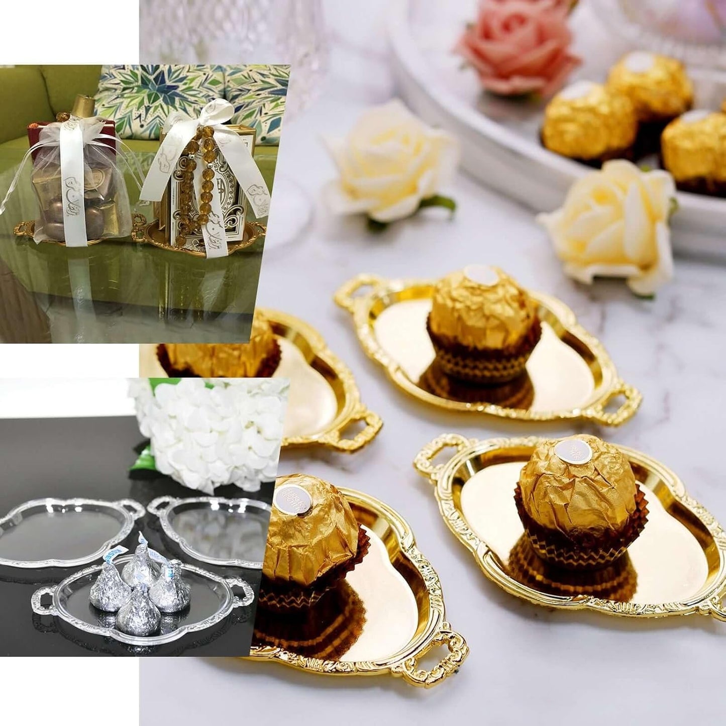 Efavormart 12 Pack - 4.5" Silver Oval Mini Candy Display Tray Favors - Baroque Design for Wedding, Bridal Shower, Baby shower, Birthday, Candy Jars Decorations