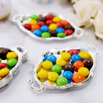 Efavormart 12 Pack - 4.5" Silver Oval Mini Candy Display Tray Favors - Baroque Design for Wedding, Bridal Shower, Baby shower, Birthday, Candy Jars Decorations