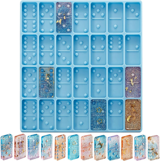 Domino Mold for Resin Domino Mold for Epoxy Candy Clay Chocolate Mould 28 Cavities Silicone Mould Pendant Epoxy Cake Jewelry Making Tool(Classical,Blue)