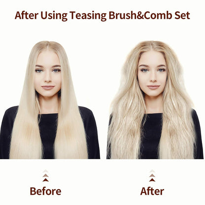 3 Pcs Hair Teasing Comb Set Includes 2 Nylon Triple Comb and Boar Bristle Teaser Brushes for Women Stylist Men Backcombing Slicking Curly Thick Wet Hair(Black)