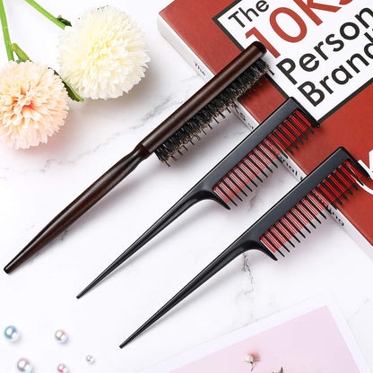 3 Pcs Hair Teasing Comb Set Includes 2 Nylon Triple Comb and Boar Bristle Teaser Brushes for Women Stylist Men Backcombing Slicking Curly Thick Wet Hair(Black)