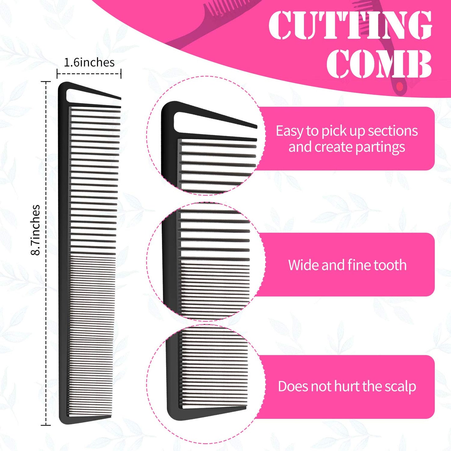 Hair Comb Set, 8 Pieces Rat Tail Combs, Teasing Combs, and Hand-held Alligator Clips, Carbon Fiber & Metal, for Hair Stylist, Braiding, Hair Women Girls, Daily Use