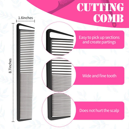 Hair Comb Set, 8 Pieces Rat Tail Combs, Teasing Combs, and Hand-held Alligator Clips, Carbon Fiber & Metal, for Hair Stylist, Braiding, Hair Women Girls, Daily Use