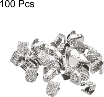 Shoelace End Clips 10x7mm Stainless Steel No Tie Shoe Lace Tips Head Bling Type, Silver Tone 30 Pcs