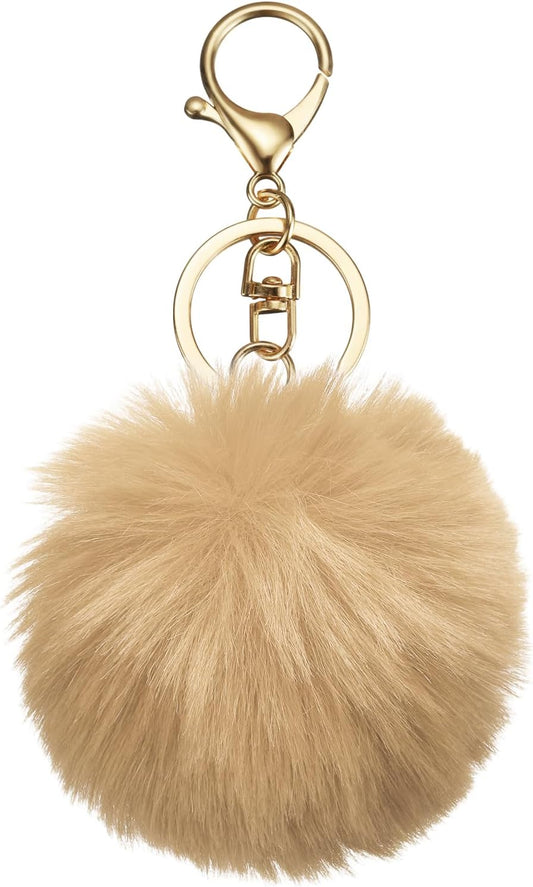 Pom Pom Keychain, Faux Rabbit Fur Fluffy Pompoms Keyring for Women Purse Handbag Bag Pendant DIY Crafts