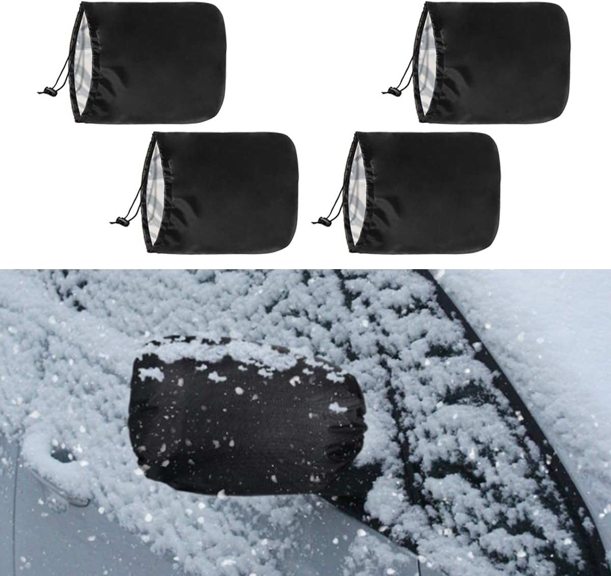 4PCS Car Side Mirror Covers - Waterproof Snow Mirror Cover Protects from Ice Snow Frost Dew Rain Bird Poop - Silver Coated Rearview Protection Cover Winter Snowproof Accessories for Cars Trucks SUVs