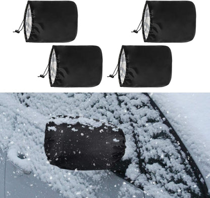 4PCS Car Side Mirror Covers - Waterproof Snow Mirror Cover Protects from Ice Snow Frost Dew Rain Bird Poop - Silver Coated Rearview Protection Cover Winter Snowproof Accessories for Cars Trucks SUVs