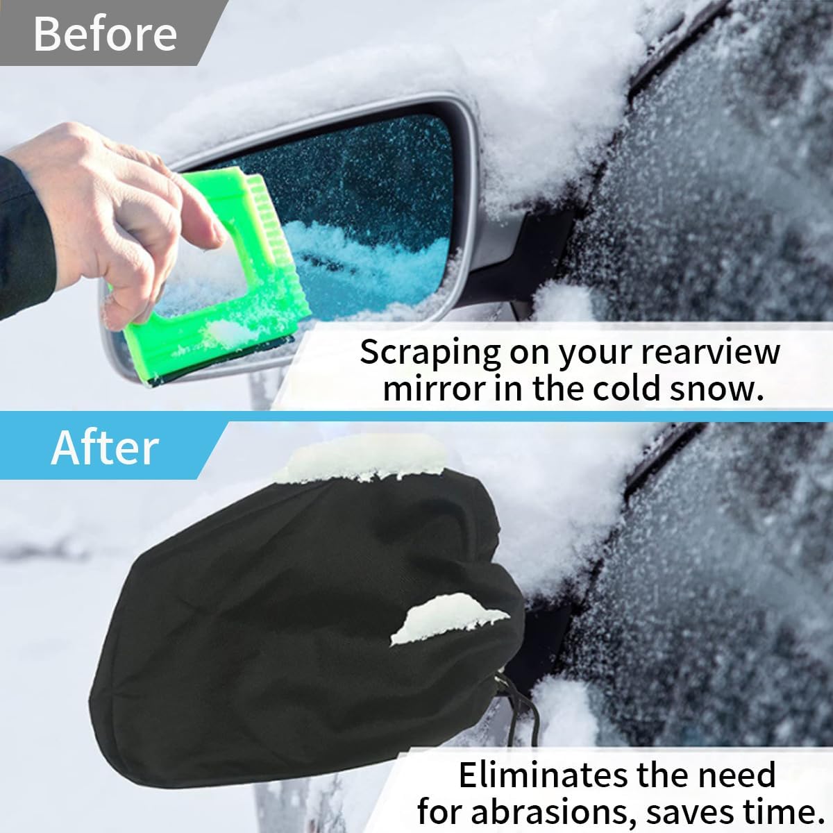 4PCS Car Side Mirror Covers - Waterproof Snow Mirror Cover Protects from Ice Snow Frost Dew Rain Bird Poop - Silver Coated Rearview Protection Cover Winter Snowproof Accessories for Cars Trucks SUVs
