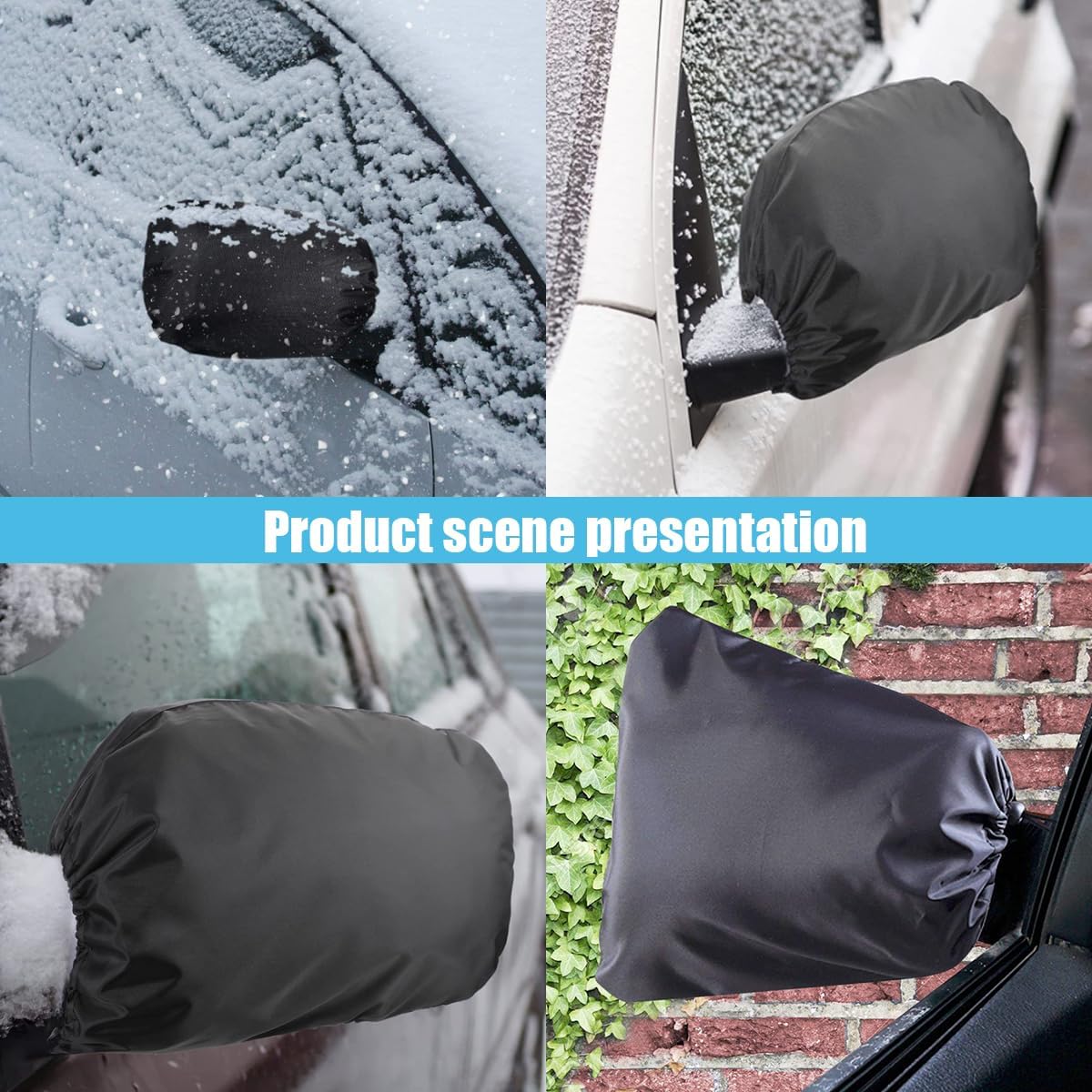 4PCS Car Side Mirror Covers - Waterproof Snow Mirror Cover Protects from Ice Snow Frost Dew Rain Bird Poop - Silver Coated Rearview Protection Cover Winter Snowproof Accessories for Cars Trucks SUVs