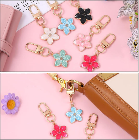 Cute Flower Keychain for Women, 6 Pcs Aesthetic Keychains Purse Charms Zipper Pull Charm Handbag Charms Bag Charms for Handbags Backpack Purse Accessories Car Keys Birthday Valentine Day Gifts