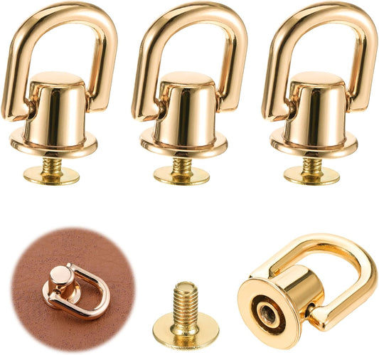 4 Pcs D Rings for Purse, Heavy Duty 360° Rotatable Metal Hardware, Stud Screw Ball Rivets with Punch Purse Making Supplies for Crossbody Conversion Kit DIY Handbag Leather Straps, Dog Collar (Gold)