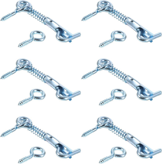 6 Pack Safety Hook and Eye Latch, 2 Inch Stainless Steel Spring Lock Gate Latch, Heavy Duty Rustproof Wire Gate Hook for Farm, Barn, Bathroom Doors, Family Security, Durable Outdoor Indoor Use