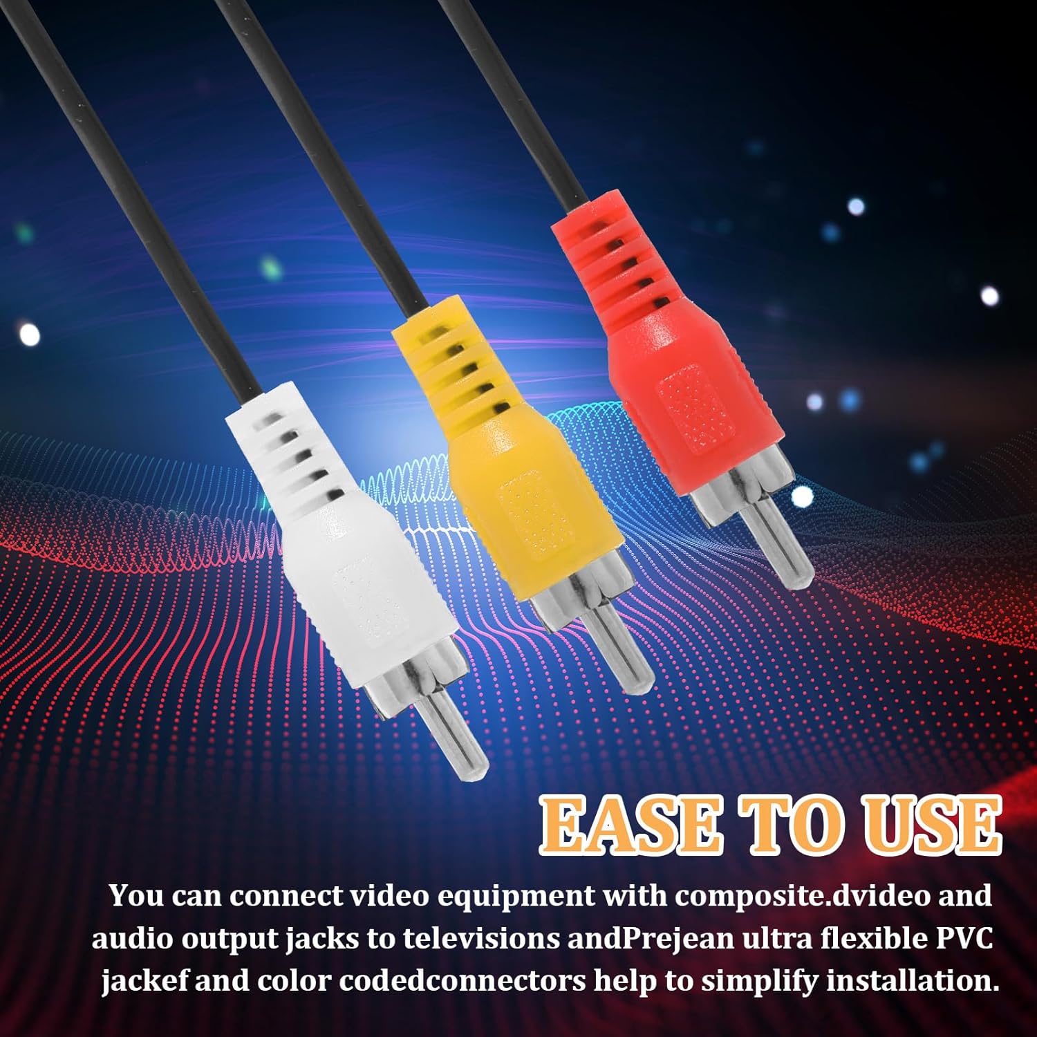 5FT RCA Audio Video Composite Cable, AV Cable Red/White/Yellow 3 Male to 3 Male for TV, DVD, VCR, Projector, Amplifier, Speaker, Satellite, Home Theater Receivers.