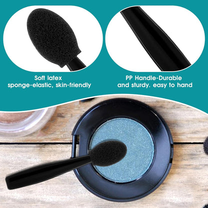 50 Pcs Eye Shadow Applicator Sticks, 1.9" Reusable Short Handle Dual Sided Sponge Cosmetic Brushes, Professional Disposable Single Head Soft Mini Portable Makeup Tools for Cream (Black)